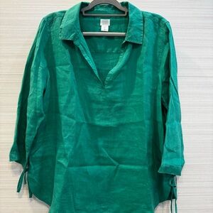 Sigrid Olsen Vibrant Green Linen Top size XL